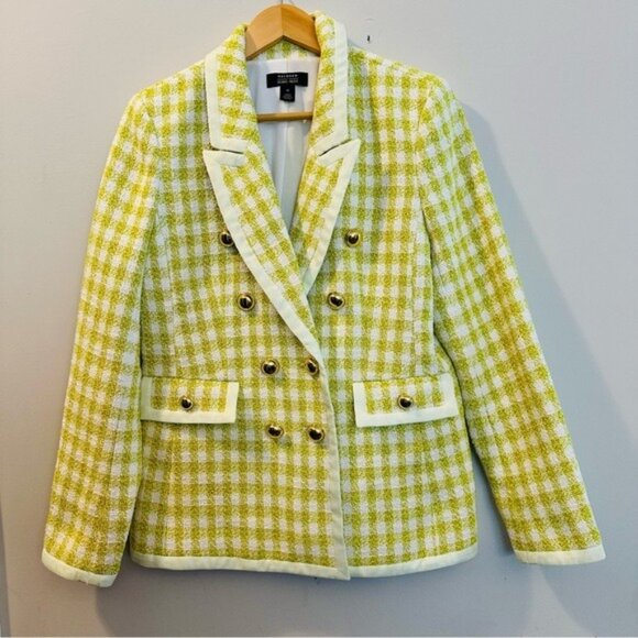 Halogen x Atlantic-Pacific Neon Green Tweed Blazer Jacket Size 10 NWOT - Picture 4 of 14